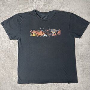 Quiksilver Short Sleeve T-Shirt Men's Large Black Floral Surf Aloha Beach Hawaii